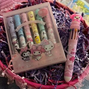 🔖 Sanrio Pastel Character Highlighter Set with Pink My Melody Multi-Pen